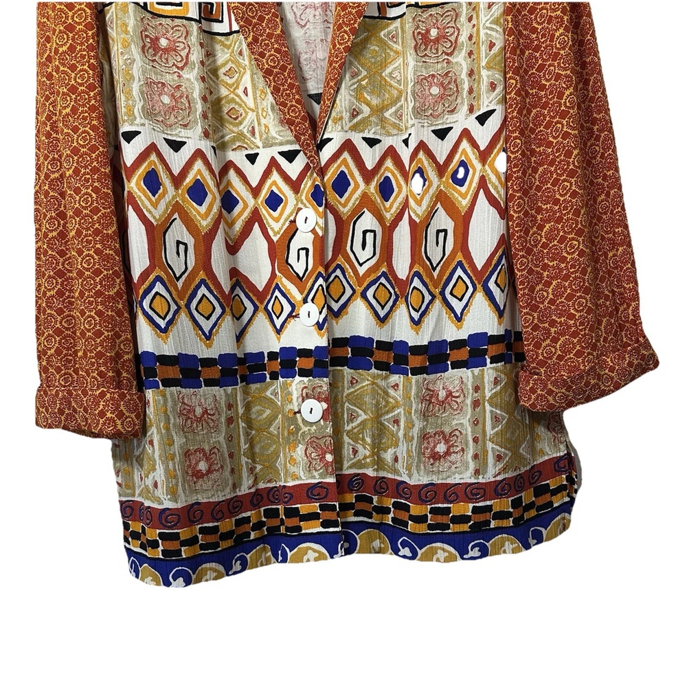 Vintage 80s Carole Little Boho Artsy Aztec Blazer Rolled Sleeve Size 14 Petite - Picture 7 of 14